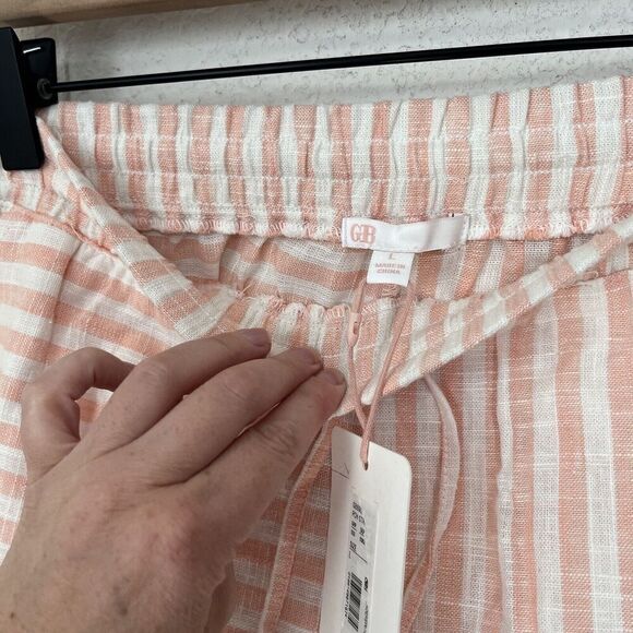 GIANNI BINI Peach Linen Blend Striped Shorts L NEW Drawstring Beachy Pull On - Picture 5 of 9